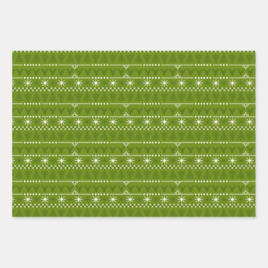 Nordic Holiday Patterns Green & White Geschenkpapier Set (Vorderseite 3)