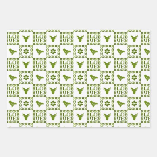 Nordic Holiday Patterns Green & White Geschenkpapier Set (Vorderseite 2)