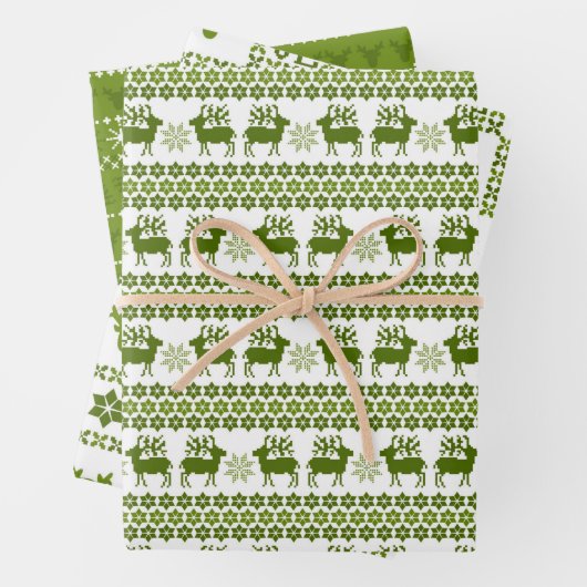 Nordic Holiday Patterns Green & White Geschenkpapier Set (Beispiel)