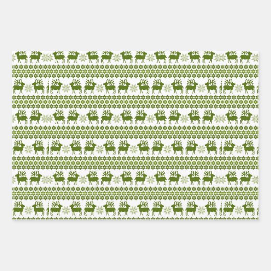 Nordic Holiday Patterns Green & White Geschenkpapier Set (Vorderseite)
