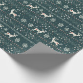 Nordic Knittern Muster grüner Weihnachtsbaum Geschenkpapier (Ecke)