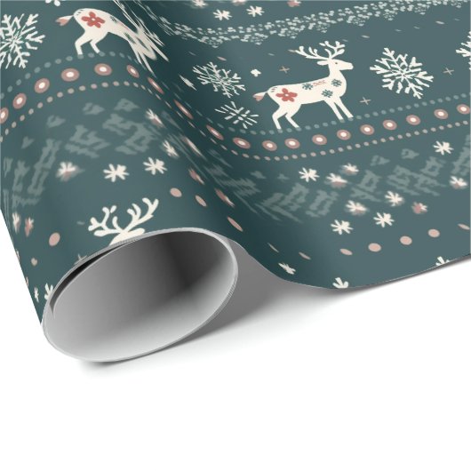 Nordic Knittern Muster grüner Weihnachtsbaum Geschenkpapier (Rolleneckpunkt)