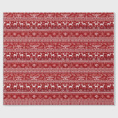 Nordic Knitting Muster Red Christmas Reinreder Geschenkpapier (Flach)