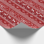 Nordic Knitting Muster Red Christmas Reinreder Geschenkpapier (Ecke)