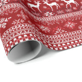 Nordic Knitting Muster Red Christmas Reinreder Geschenkpapier (Rolleneckpunkt)