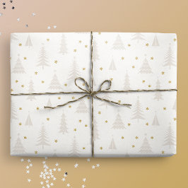 Nordic Light Tan Christmas Trees White Geschenkpapier