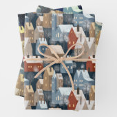Nordic Modern Winter Town Cosy Houses Pattern Blue Geschenkpapier Set (Beispiel)