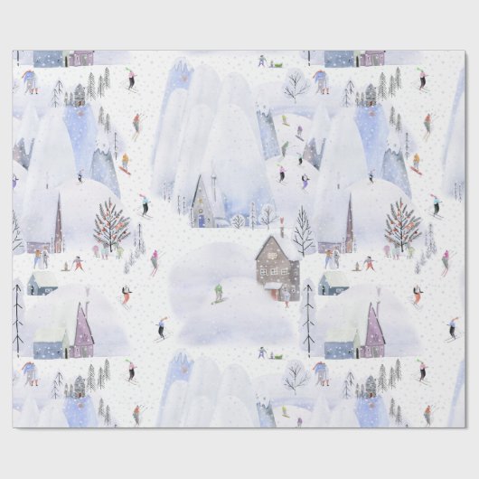 Nordic Mountain Snowy Skiort Geschenkpapier (Flach)