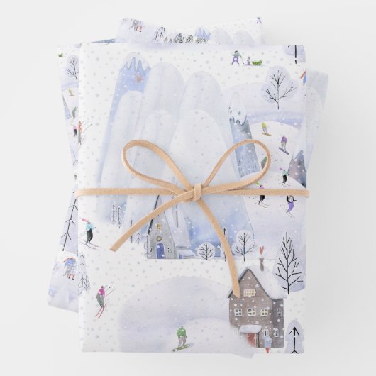 Nordic Mountain Snowy Skiort Geschenkpapier Set (Beispiel)