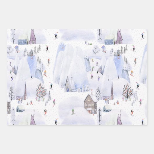 Nordic Mountain Snowy Skiort Geschenkpapier Set (Vorderseite)