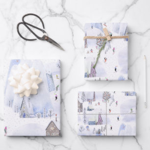 Nordic Mountain Snowy Skiort Geschenkpapier Set