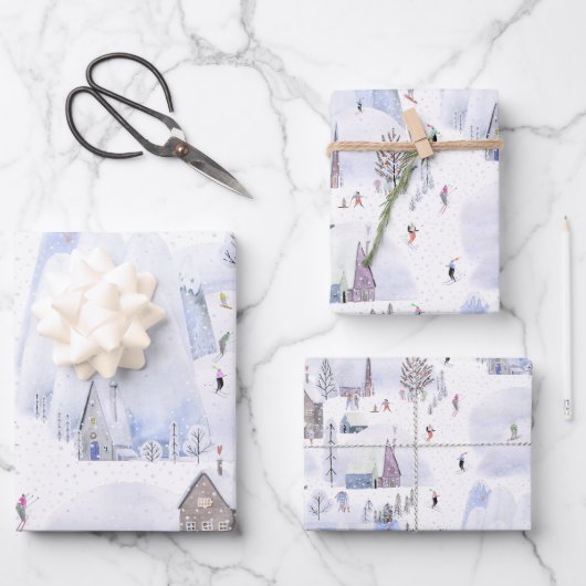 Nordic Mountain Snowy Skiort Geschenkpapier Set (Vorderseite)
