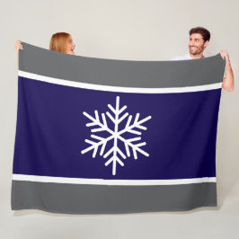 Nordic Navy Blue Grau White Stripes Snowflake Fleecedecke