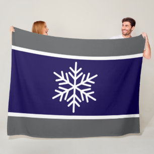 Nordic Navy Blue Grau White Stripes Snowflake Fleecedecke