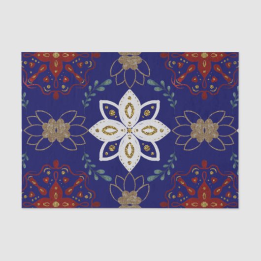 Nordic Navy Floral Design Wasserfarbe Kunst Seidenpapier (Vorderseite)