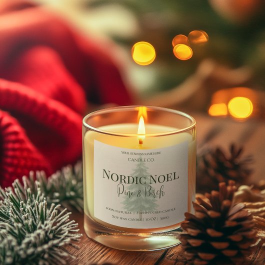 Nordic Noel Pine & Birch Candle Label Quadratischer Aufkleber