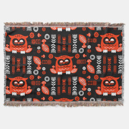 Nordic Owl - Orange und Black Folk Art Decke