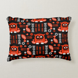 Nordic Owl - Orange und Black Folk Art Dekokissen