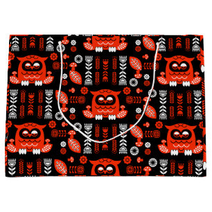 Nordic Owl - Orange und Black Folk Art Große Geschenktüte