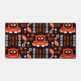 Nordic Owl - Orange und Black Folk Art Schreibtischunterlage