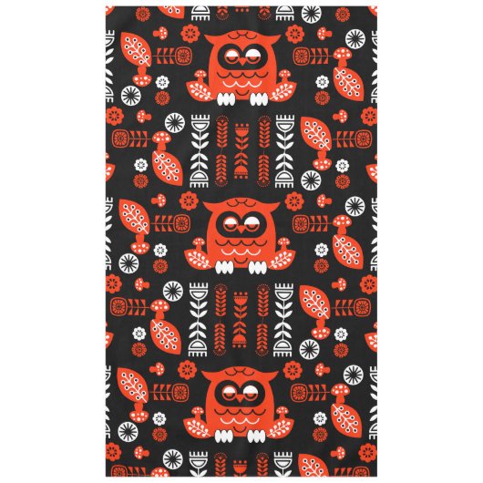 Nordic Owl - Orange und Black Folk Art Tischdecke (Vorderseite)