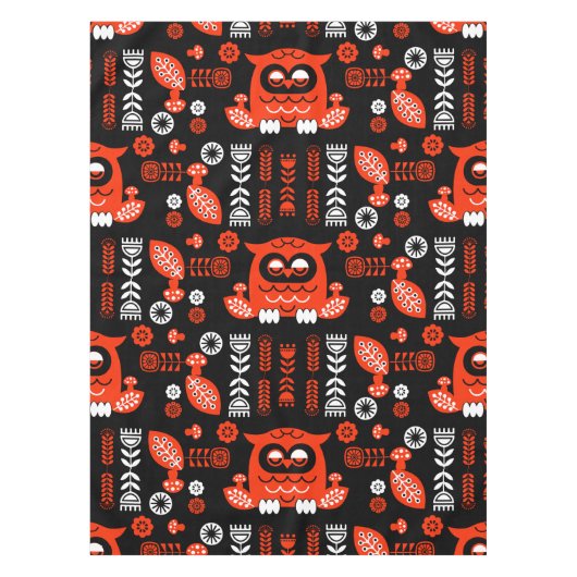 Nordic Owl - Orange und Black Folk Art Tischdecke (Vorderseite)