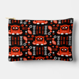 Nordic Owl - Orange und Black Folk Art Zubehörtasche