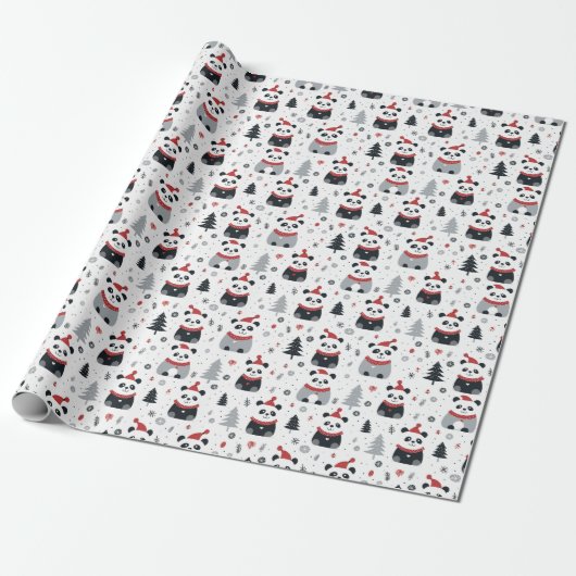 Nordic Panda Santa Winter Ferien Geschenkpapier (Ungerollt)