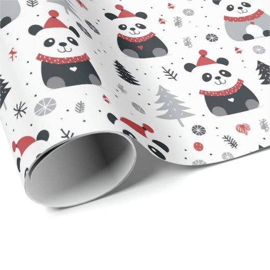 Nordic Panda Santa Winter Ferien Geschenkpapier (Rolleneckpunkt)