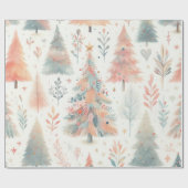 Nordic Pastel Pink and Green Christmas Tree  Geschenkpapier (Flach)