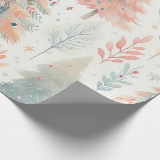 Nordic Pastel Pink and Green Christmas Tree Geschenkpapier (Ecke)