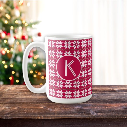 Nordic Pattern Crimson Red Angepasste Monogramme Kaffeetasse