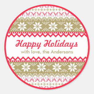 Nordic Pattern Geschenktag Happy Holidays Custom Runder Aufkleber