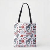 Nordic Pony Floral Pattern in Grau und Rot Tasche (Vorderseite)