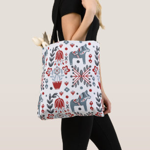 Nordic Pony Floral Pattern in Grau und Rot Tasche