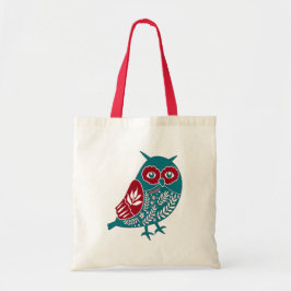 Nordic Red and Blue Vintag Floral Owl Tragetasche