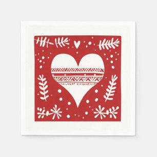 Nordic Red and White Christmas Heart Serviette