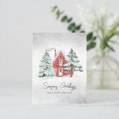 Nordic Red Barn Snowflakes Pine Forest Weihnachten (Stehend Vorderseite)