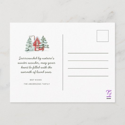 Nordic Red Barn Snowflakes Pine Forest Weihnachten (Rückseite)