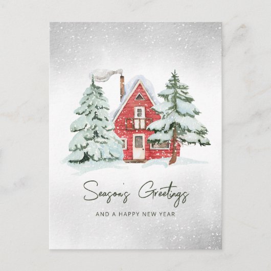 Nordic Red Barn Snowflakes Pine Forest Weihnachten (Vorderseite)