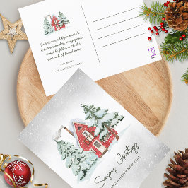 Nordic Red Barn Snowflakes Pine Forest Weihnachten