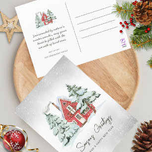 Nordic Red Barn Snowflakes Pine Forest Weihnachten