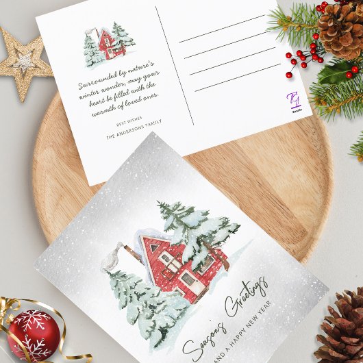 Nordic Red Barn Snowflakes Pine Forest Weihnachten