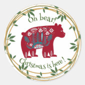 Nordic Red Bear Green Kart Weihnachtsangebot Runder Aufkleber (Vorderseite)