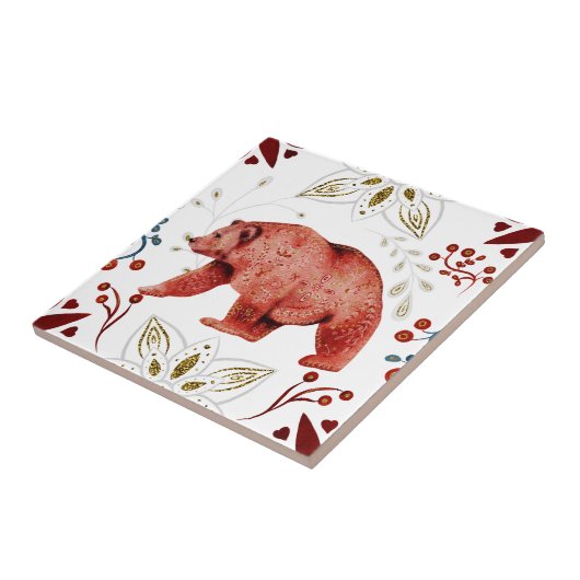 Nordic Red Bear Watercolor Folk Fliese (Seite)