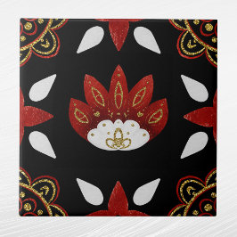 Nordic Red Gold Scandinavian Graphic Black Fliese