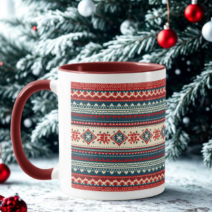 Nordic Red Navy Ugly Christmas Sweater Holiday Tas Tasse