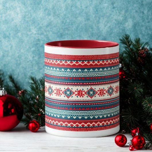 Nordic Red Navy Ugly Christmas Sweater Holiday Tas Tasse