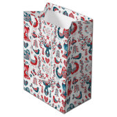 Nordic Red Navy Weihnachtskunst Skandinaviens Mittlere Geschenktüte (Vorderseite Schrägansicht)