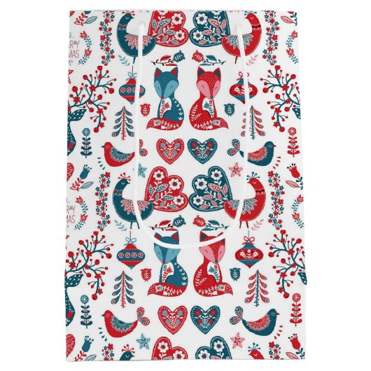 Nordic Red Navy Weihnachtskunst Skandinaviens Mittlere Geschenktüte (Rückseite)